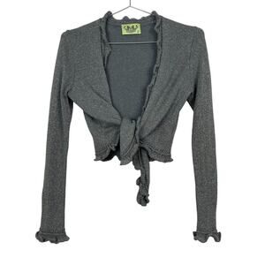 Vintage Y2K Juicy Couture Gray Gold Cashmere Cropped Tie Front Cardigan Large
